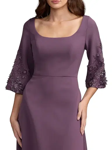 Mac Duggal Women's Evening Beaded-Sleeve Crepe Gown | Thumbnail 3