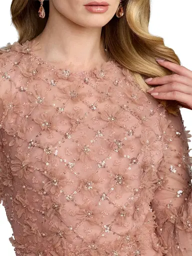 Mac Duggal Women's Beaded Tulle Long-Sleeve A-Line Gown - Mocha | Thumbnail 3 Mac Duggal Women's Beaded Tulle Long-Sleeve A-Line Gown - Mocha | Thumbnail 3