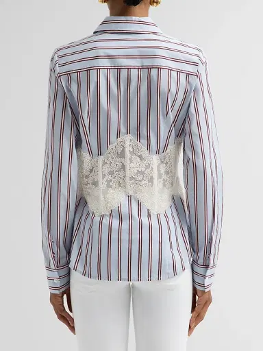 Ramy Brook Women's Alana Striped Lace-Overlay Shirt - Blue Stripe - Size 10 | Thumbnail 3 Ramy Brook Women's Alana Striped Lace-Overlay Shirt - Blue Stripe - Size 10 | Thumbnail 3