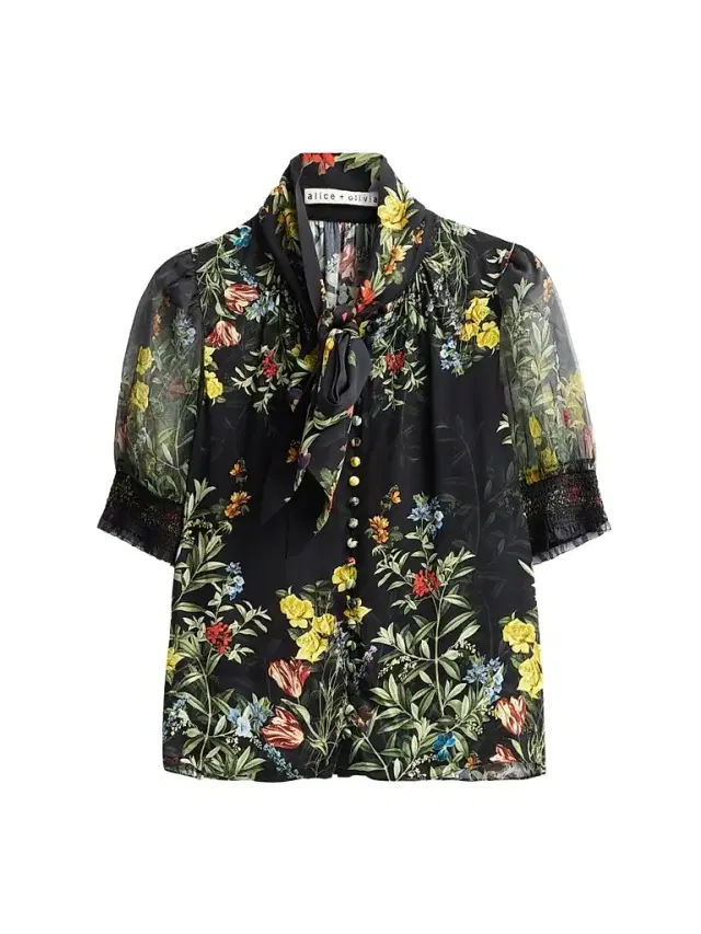 ALICE + OLIVIA Women's Brentley Floral Tie Blouse - Desert Sprigs Black