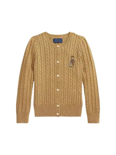 Polo Ralph Lauren Little Girl's & Girl's Polo Bear Cable-Knit Cardigan - Berkshire Tan | Thumbnail 1 Polo Ralph Lauren Little Girl's & Girl's Polo Bear Cable-Knit Cardigan - Berkshire Tan | Thumbnail 1