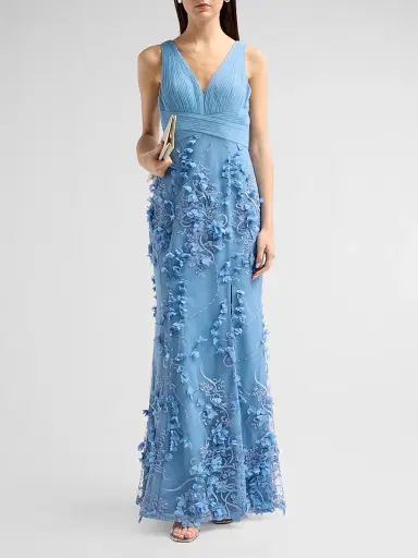 Aidan Mattox Women's Flower Appliqué Mermaid Gown - Dusty Blue | Thumbnail 2 Aidan Mattox Women's Flower Appliqué Mermaid Gown - Dusty Blue | Thumbnail 2