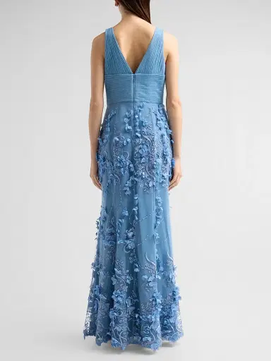 Aidan Mattox Women's Flower Appliqué Mermaid Gown - Dusty Blue | Thumbnail 3 Aidan Mattox Women's Flower Appliqué Mermaid Gown - Dusty Blue | Thumbnail 3