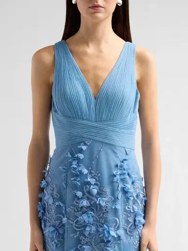 Aidan Mattox Women's Flower Appliqué Mermaid Gown - Dusty Blue | Thumbnail 5 Aidan Mattox Women's Flower Appliqué Mermaid Gown - Dusty Blue | Thumbnail 5