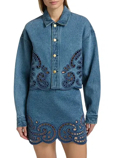 Ulla Johnson Women's The Bobbi Eyelet Denim Jacket | Thumbnail 3