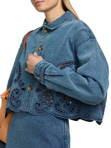 Ulla Johnson Women's The Bobbi Eyelet Denim Jacket | Thumbnail 6