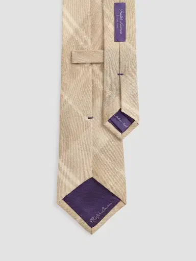 Ralph Lauren Purple Label Men's Plaid Cashmere-Silk Tie - Champagne | Thumbnail 3 Ralph Lauren Purple Label Men's Plaid Cashmere-Silk Tie - Champagne | Thumbnail 3
