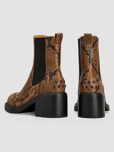 Tod's Women's 60MM Snakeskin-Embossed Leather Chelsea Boots - Dark Brown - Size 11 | Thumbnail 2