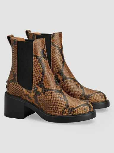 Tod's Women's 60MM Snakeskin-Embossed Leather Chelsea Boots - Dark Brown - Size 11 | Thumbnail 4