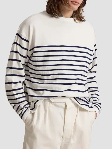 Polo Ralph Lauren Men's Relaxed-Fit Striped Jersey Sweatshirt - Newport Navy White - Size XXL | Thumbnail 4 Polo Ralph Lauren Men's Relaxed-Fit Striped Jersey Sweatshirt - Newport Navy White - Size XXL | Thumbnail 4