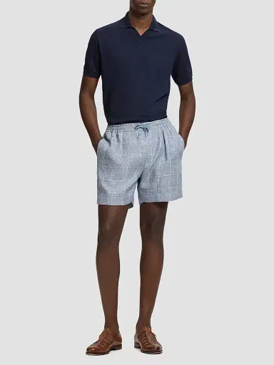 Ralph Lauren Purple Label Men's Glen Windowpane Plaid Flat-Front Linen Shorts - Blue Horizon | Thumbnail 2 Ralph Lauren Purple Label Men's Glen Windowpane Plaid Flat-Front Linen Shorts - Blue Horizon | Thumbnail 2