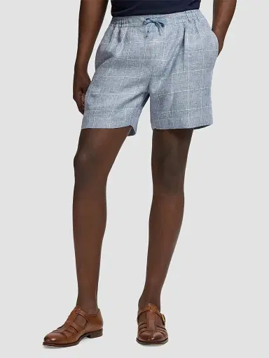 Ralph Lauren Purple Label Men's Glen Windowpane Plaid Flat-Front Linen Shorts - Blue Horizon | Thumbnail 4 Ralph Lauren Purple Label Men's Glen Windowpane Plaid Flat-Front Linen Shorts - Blue Horizon | Thumbnail 4