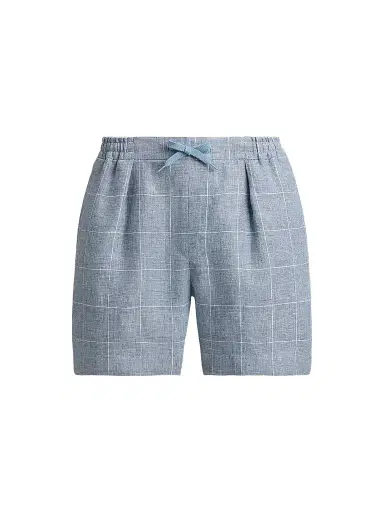 Ralph Lauren Purple Label Men's Glen Windowpane Plaid Flat-Front Linen Shorts - Blue Horizon | Thumbnail 1 Ralph Lauren Purple Label Men's Glen Windowpane Plaid Flat-Front Linen Shorts - Blue Horizon | Thumbnail 1