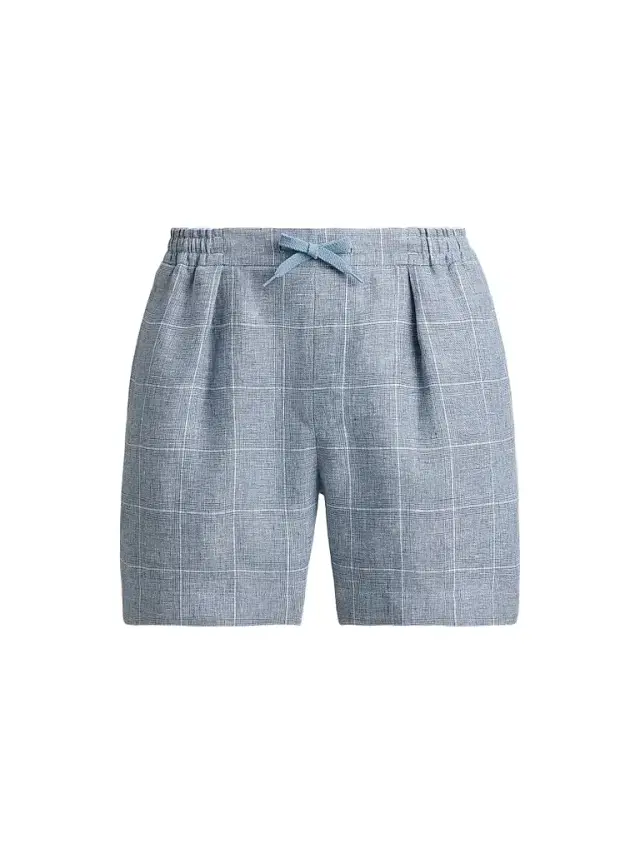 Ralph Lauren Purple Label Men's Glen Windowpane Plaid Flat-Front Linen Shorts - Blue Horizon