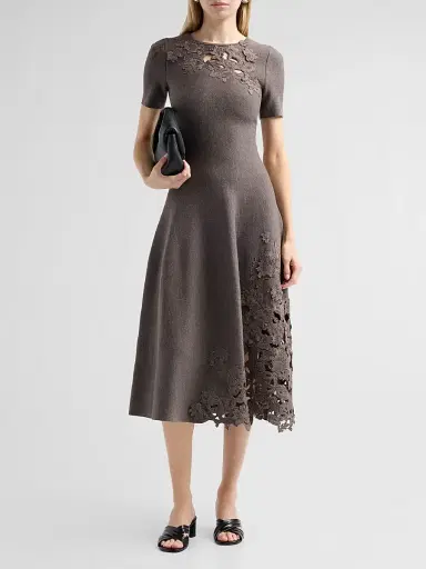 Oscar de la Renta Women's Guipure Lace Wool Midi Dress - Carbon - Size XL | Thumbnail 2