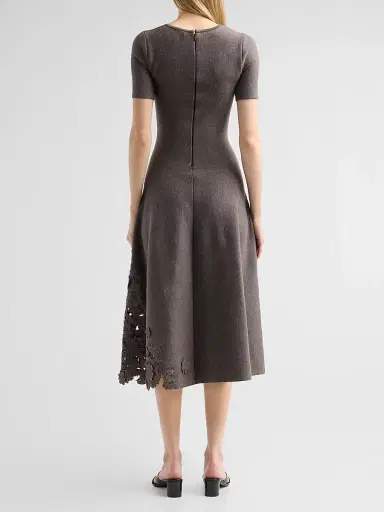Oscar de la Renta Women's Guipure Lace Wool Midi Dress - Carbon - Size XL | Thumbnail 3