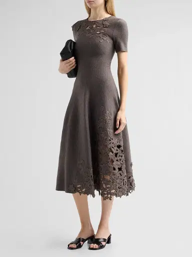 Oscar de la Renta Women's Guipure Lace Wool Midi Dress - Carbon - Size XL | Thumbnail 4
