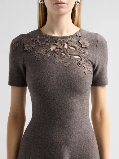 Oscar de la Renta Women's Guipure Lace Wool Midi Dress - Carbon - Size XL | Thumbnail 5