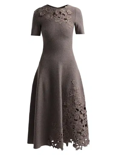 Oscar de la Renta Women's Guipure Lace Wool Midi Dress - Carbon - Size XL | Thumbnail 1