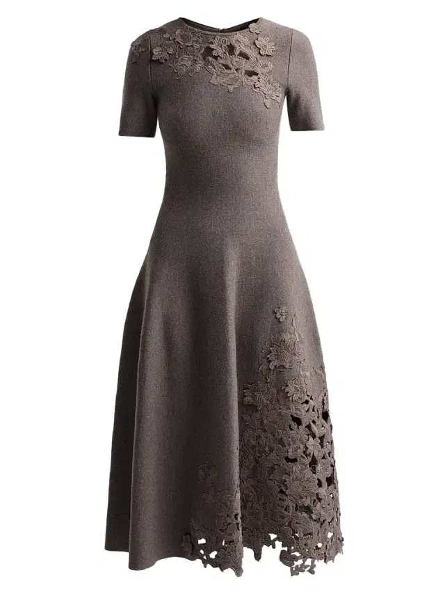 Oscar de la Renta Women's Guipure Lace Wool Midi Dress - Carbon