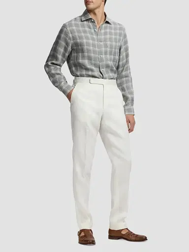 Ralph Lauren Purple Label Men's Linen Twill Plaid Sport Shirt - Pearl Grey - Size XXL | Thumbnail 2