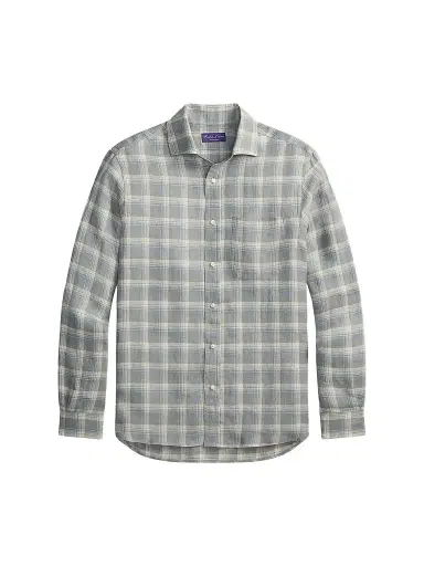 Ralph Lauren Purple Label Men's Linen Twill Plaid Sport Shirt - Pearl Grey - Size XXL | Thumbnail 1