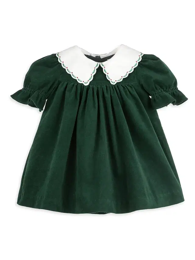 Luli & Me Baby Girl's Miller Embroidered Velvet Dress - Green 24 Months