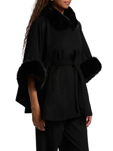 Sofia Cashmere Women's Faux-Fur Cashmere Belted Cape - Black - Size Small | Thumbnail 4