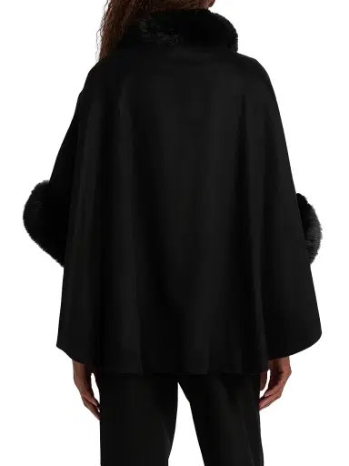 Sofia Cashmere Women's Faux-Fur Cashmere Belted Cape - Black - Size Small | Thumbnail 5