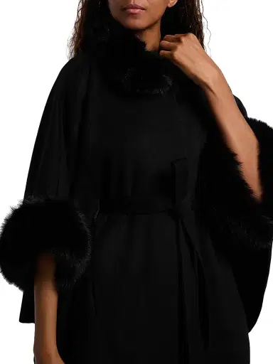 Sofia Cashmere Women's Faux-Fur Cashmere Belted Cape - Black - Size Small | Thumbnail 6