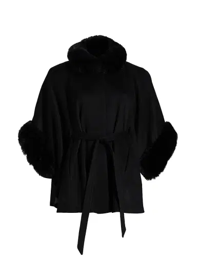 Sofia Cashmere Women's Faux-Fur Cashmere Belted Cape - Black - Size Small | Thumbnail 1