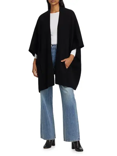 Sofia Cashmere Women's Cashmere Double-Knit Cape - Black | Thumbnail 2