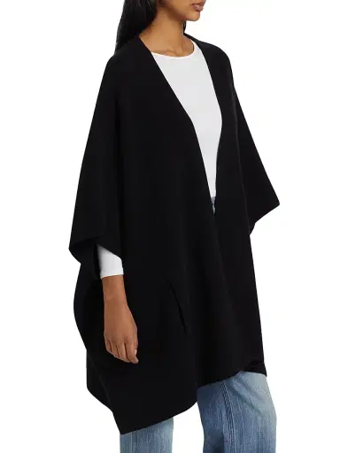 Sofia Cashmere Women's Cashmere Double-Knit Cape - Black | Thumbnail 4