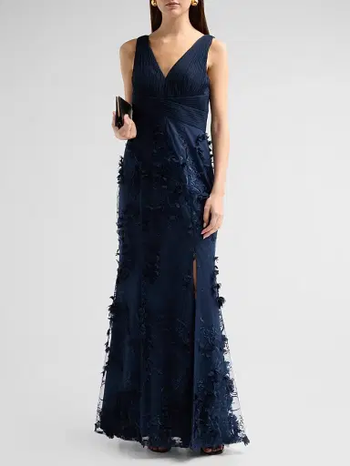 Aidan Mattox Women's Flower Appliqué Mermaid Gown - Twilight Blue | Thumbnail 2 Aidan Mattox Women's Flower Appliqué Mermaid Gown - Twilight Blue | Thumbnail 2