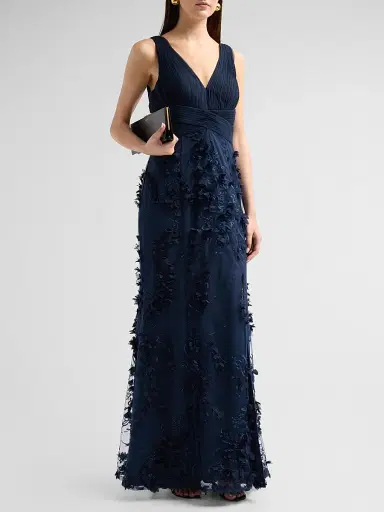 Aidan Mattox Women's Flower Appliqué Mermaid Gown - Twilight Blue | Thumbnail 4 Aidan Mattox Women's Flower Appliqué Mermaid Gown - Twilight Blue | Thumbnail 4