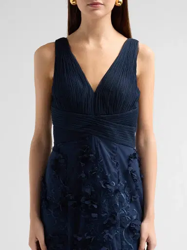 Aidan Mattox Women's Flower Appliqué Mermaid Gown - Twilight Blue | Thumbnail 5 Aidan Mattox Women's Flower Appliqué Mermaid Gown - Twilight Blue | Thumbnail 5