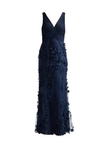 Aidan Mattox Women's Flower Appliqué Mermaid Gown - Twilight Blue | Thumbnail 1 Aidan Mattox Women's Flower Appliqué Mermaid Gown - Twilight Blue | Thumbnail 1