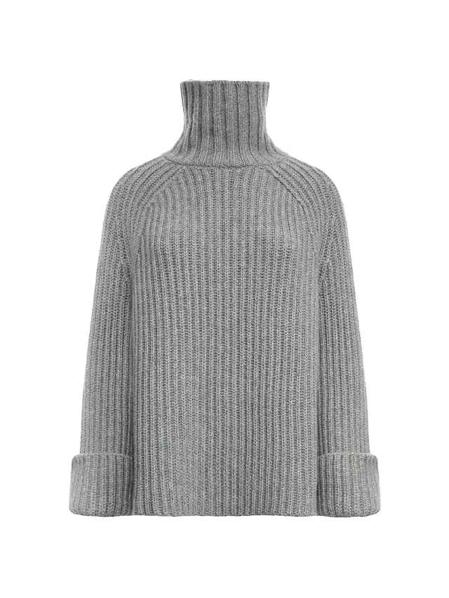Malo Women's Rib-Knit Cashmere Raglan Turtleneck Sweater - Cemento