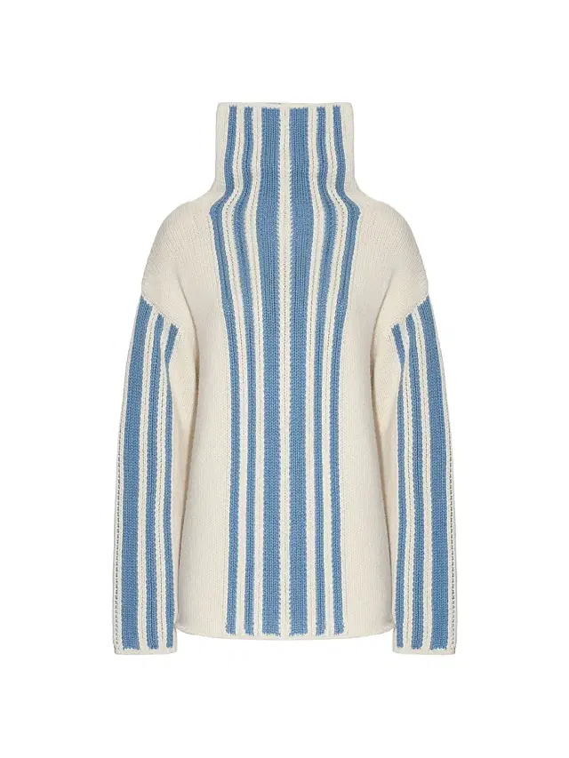 Malo Women's Striped Wool-Cashmere Oversized Turtleneck - Sale Fog Blue