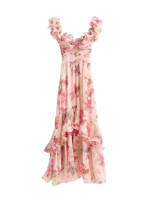 PatBO Women's Orchid Bloom Chiffon Corset Midi Dress - Rose