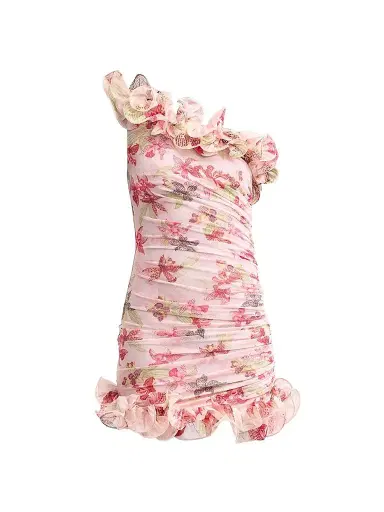 PatBo Women's Orchid Bloom One-Shoulder Chiffon Mini Dress - Rose - Size 8 | Thumbnail 1 PatBo Women's Orchid Bloom One-Shoulder Chiffon Mini Dress - Rose - Size 8 | Thumbnail 1