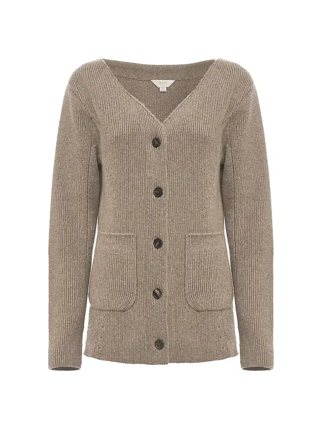 Malo Women's Rib-Knit Cashmere Pocket Cardigan - Stone Beige