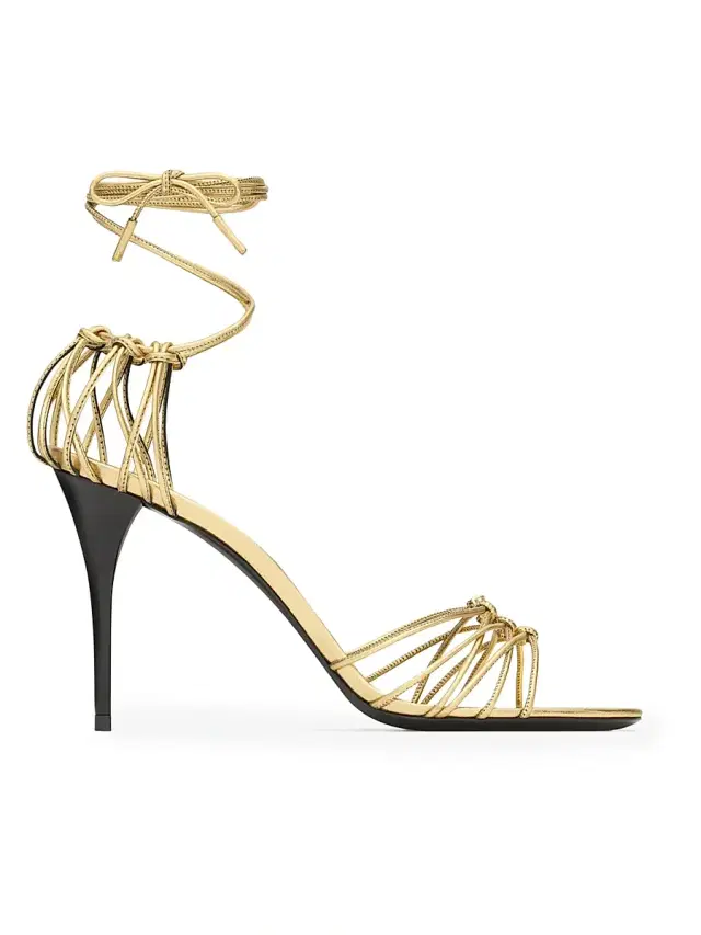 Saint Laurent Women's Babylone Sandals in Metallic Leather - Yellow Gold