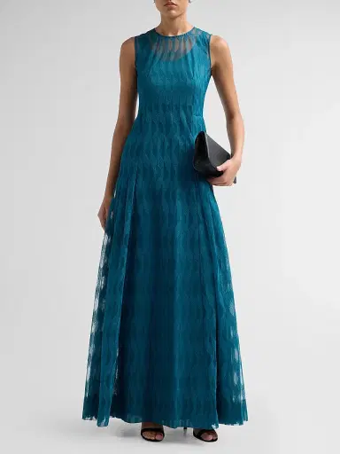 Akris Women's High Plains Embroidered Tulle Sleeveless Pleated Gown | Thumbnail 2 Akris Women's High Plains Embroidered Tulle Sleeveless Pleated Gown | Thumbnail 2