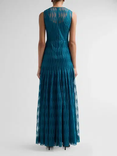 Akris Women's High Plains Embroidered Tulle Sleeveless Pleated Gown | Thumbnail 3 Akris Women's High Plains Embroidered Tulle Sleeveless Pleated Gown | Thumbnail 3
