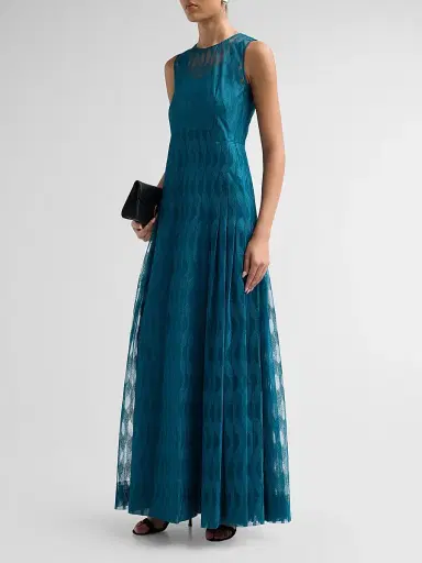 Akris Women's High Plains Embroidered Tulle Sleeveless Pleated Gown | Thumbnail 4 Akris Women's High Plains Embroidered Tulle Sleeveless Pleated Gown | Thumbnail 4