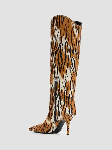 Schutz Women's Mary Ellen 85MM Tiger-Print Goat Hair Boots - Natural Black | Thumbnail 4