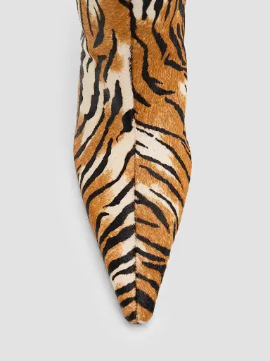 Schutz Women's Mary Ellen 85MM Tiger-Print Goat Hair Boots - Natural Black | Thumbnail 5