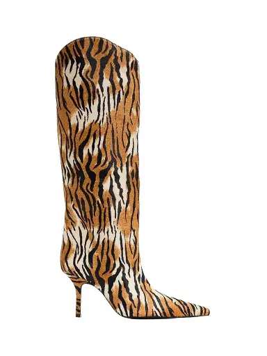 Schutz Women's Mary Ellen 85MM Tiger-Print Goat Hair Boots - Natural Black | Thumbnail 1