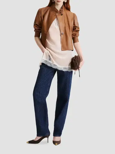 Marella Women's Leather Jacket - Tobacco Brown - Size 14 | Thumbnail 2 Marella Women's Leather Jacket - Tobacco Brown - Size 14 | Thumbnail 2